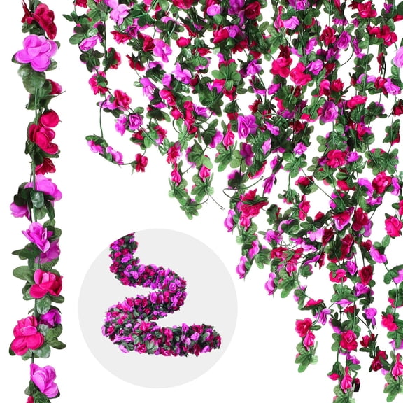 Artificial Purple Rose Vine Garland, 100 Ft Total Length, Wall and Event Decor
