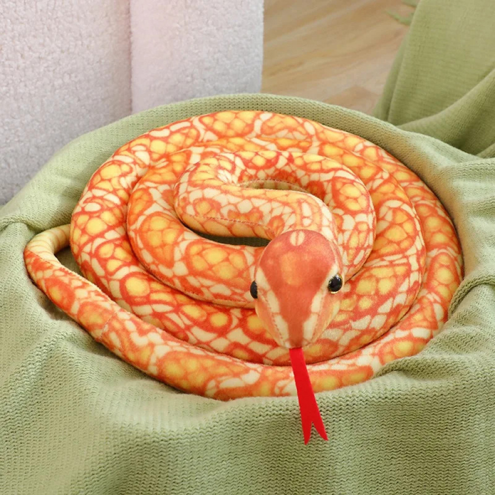 Artificial Python Plush Toy Long Snake Yellow Orange Green Python Plush ...