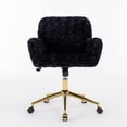 thumbnail image 1 of Artificial Rabbit Hair Home Office Chair with Wheels & Golden Metal Base, Height Adjustable Swivel Vanity Chair, Black, 1 of 7