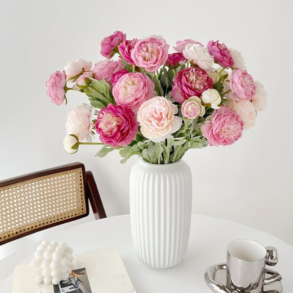 Artificial Ranunculus Asiaticus 2 Head Realistic Fake Silk Flower with Stem Home Office Wedding Party Faux Flower Decoration