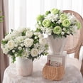 thumbnail image 1 of Artificial Ranunculus Floral Bouquet With Flocked Foliage Fake Silk Flowers For Wedding Centerpiece And Festive Decor Style C, 1 of 7