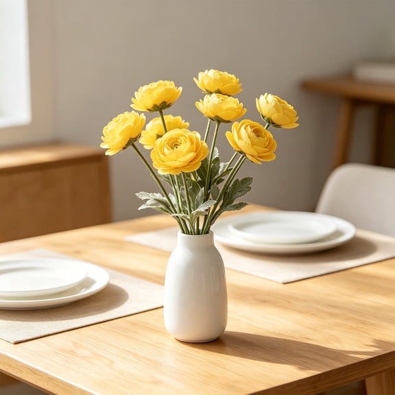Artificial Ranunculus Flower Stems, Realistic Fake Peony Blooms, Bendable No Fade Faux Flowers for Home Wedding Party Table Centerpiece Vase Decor, 9.45x2.76in