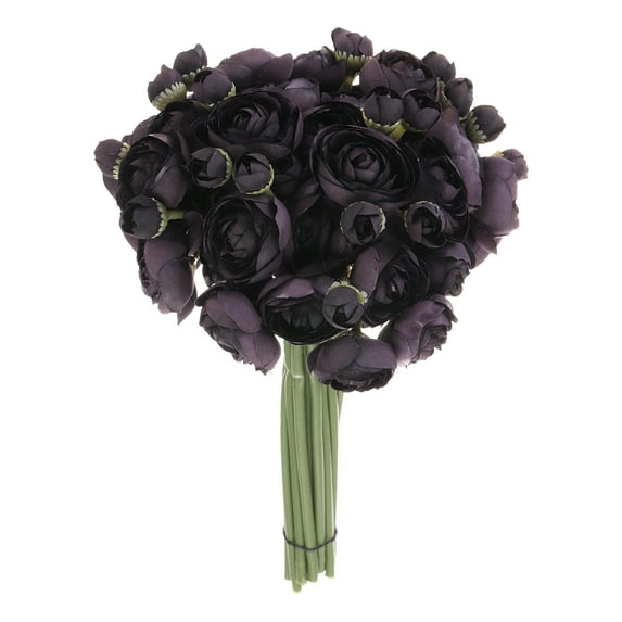 Artificial Ranunculus Flowers, 18pcs Ink Purple Faux Silk Flower for Bouquet Home Wedding Centerpieces
