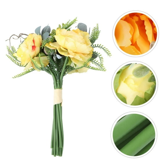 Artificial Ranunculus Flowers/ 1pc Artificial Bouquet Petal Hydrangea Flowers Bridesmaids Wedding Corsage Arrangements Bridal Wedding Bouquets For Bride Bridesmaid Theme Yellow Plastic