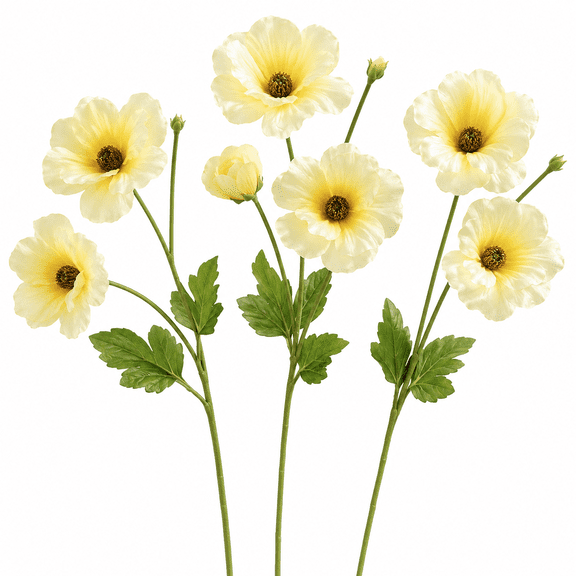 Artificial Ranunculus Flowers, 3 Pcs 19.7 Inch Faux Silk Stems for Vase, Wedding Centerpieces & Home Decor, Yellow