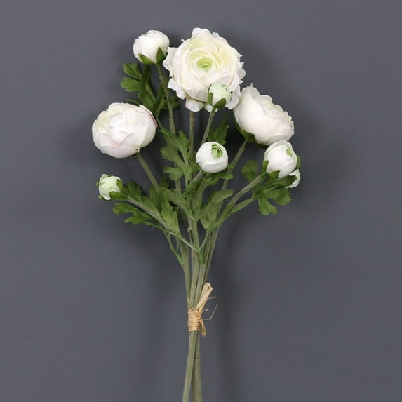 Artificial Ranunculus Flowers 9 Heads Vintage Silk Flowers Buttercup Long Stems Fake flower bouquets Arrangement (white)