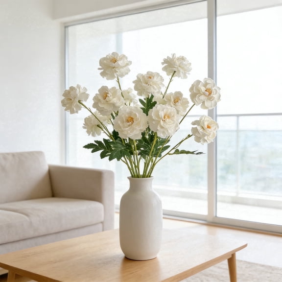 Artificial Ranunculus Flowers Bouquet 3 Head Stems, High End Faux Peony Spray for Home Wedding Office Decoration