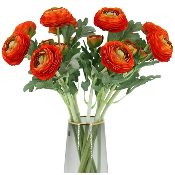 Artificial Ranunculus Flowers with Real Touch Stem, Silk Ranunculus Flowers(10 Pack) (Red)