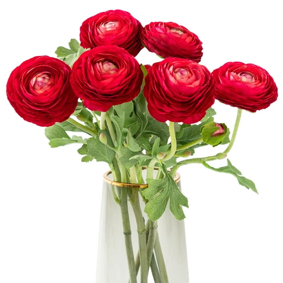 Artificial Ranunculus Flowers with Real Touch Stem, Silk Ranunculus Flowers (Red, 6pcs)