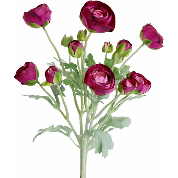 Artificial Ranunculus Flowers with Real Touch Stem Spray for Home Garden Decoration (White)