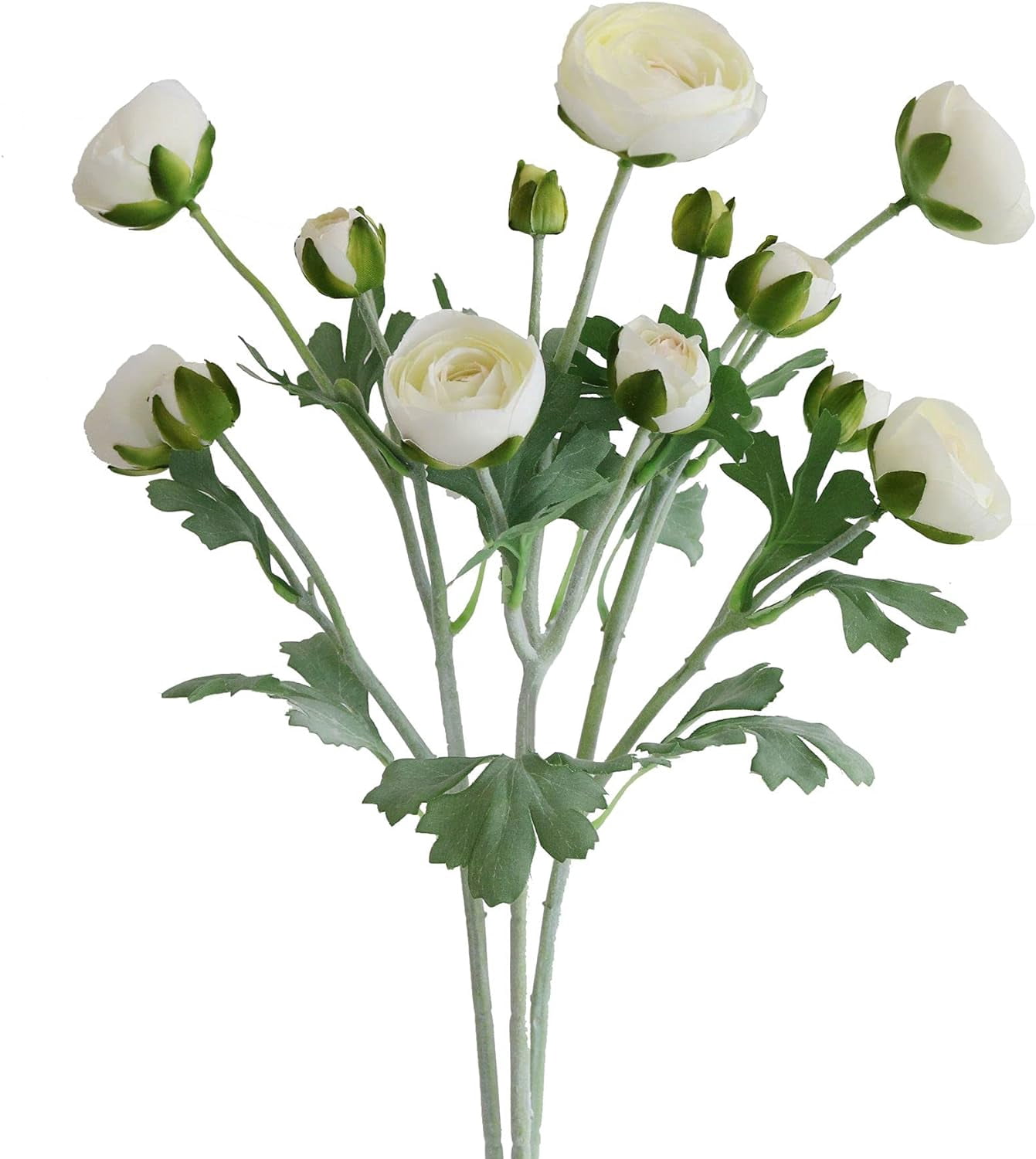 White Fake Ranunculus Artificial Ranunculus Flowers with Real Touch Stem Spray for Home ...