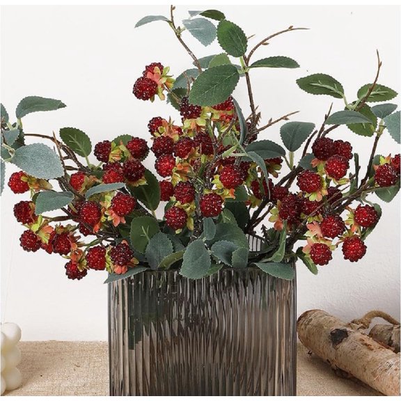 Artificial Raspberry Plant Stems Simulated Berry Bouquet for Home Decor Photography Props Wedding Decoration