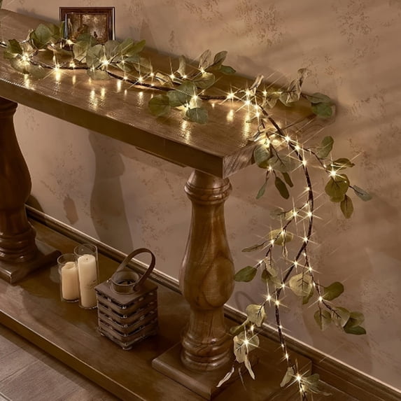 Artificial Rattan Garland with LED Lights 180cm 96 Lights Timer Function Vine Hanging Flower Garland for Outdoor Home Wall Courtyard Holiday Decoration