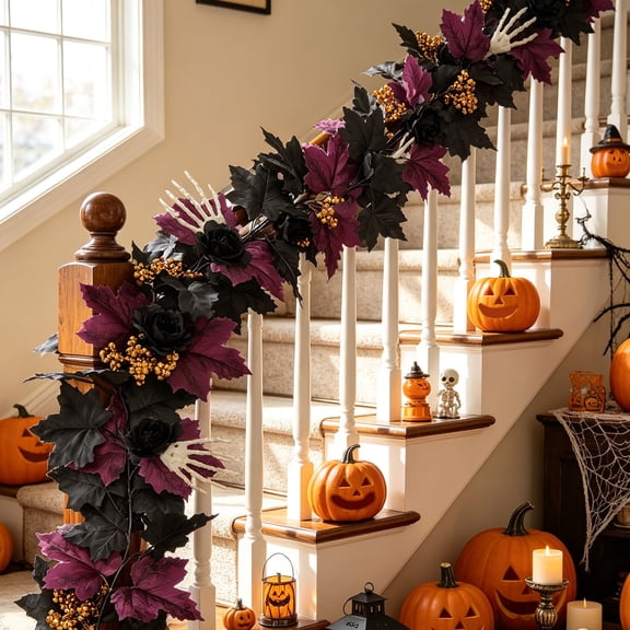 Artificial Rattan Maple Leaf Vine Decor 68.9 Inch | Faux Greenery Garland for Halloween Home Decoration | Plastic Simulation Leaf Wreath for Wall Fence Fireplace Mantel Table Party Aisle Arch | 1 Pac