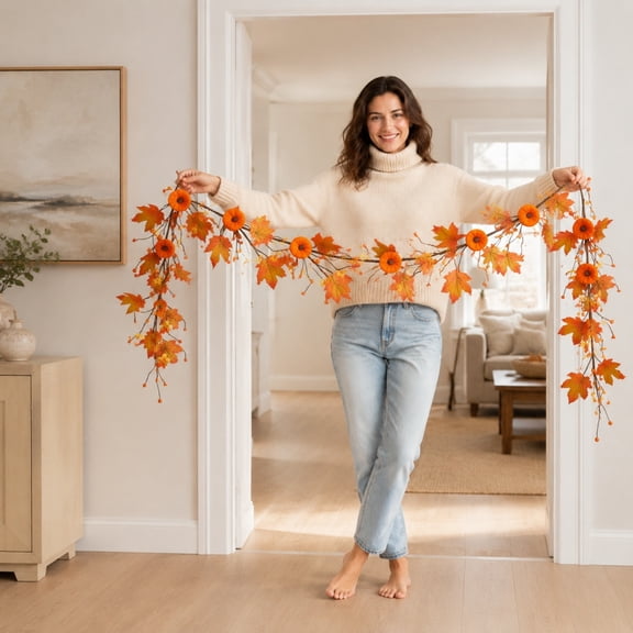 Artificial Rattan Pumpkin Flower Vines,Fall Decor for Thanksgiving,Halloween,Mantel,Door,Porch,Window,Home Decor