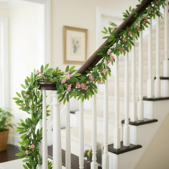 Artificial Rattan Vine Garland with Green Leaves, Faux Flower Decor for Wedding Backdrop, Party, Home Dining Table Centerpiece, Farmhouse Wall Hanging Decoration, Fake Plants for Indoor Outdoor Decor