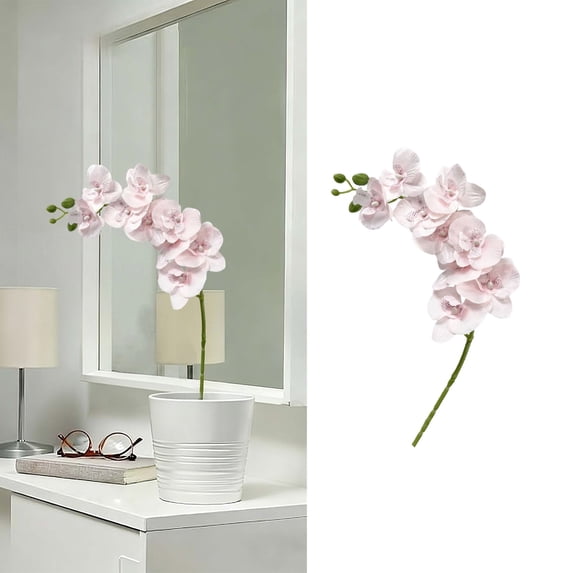 Artificial Real Touch Orchids Flowers, 9 Heads Faux Butterfly Orchid Long Branch, Artificial Flowers Real Touch Phalaenopsis, Fake Silk Orchids with Stem Leaves for Day Home Office Decor 1Pcs