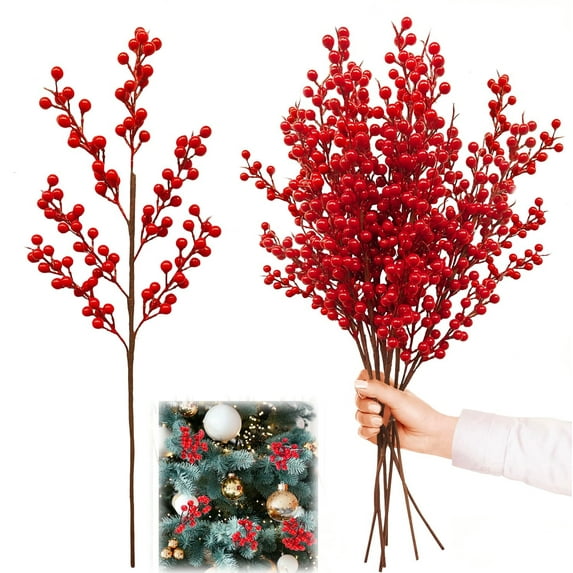 Artificial Red Berries Stems Tutuviw 5 Pcs 24" Christmas Berry Branches Long Stem Burgundy Berry Stems for Vase Winter Holly Berries for Christmas Centerpieces Floral Arrangements Decor