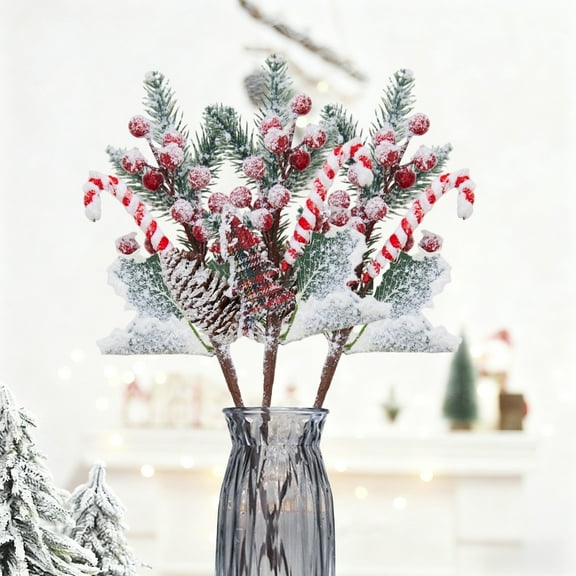 Artificial Red Berry Branch Christmas Decor PVC Berry Sprig for Christmas Tree Decorating Tabletop Centerpiece Mantel Arrangement Gift Topper