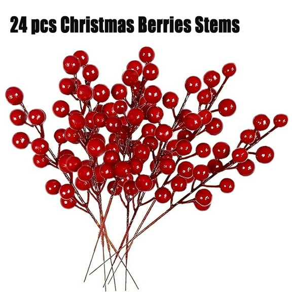 Artificial Red Berry Picks for Christmas Tree, 24 Pack 9 in Burgundy Red Berries Stems Holly Berry Branches Ornaments Wreath Crafts Wedding Holiday Season Winter Home Decor