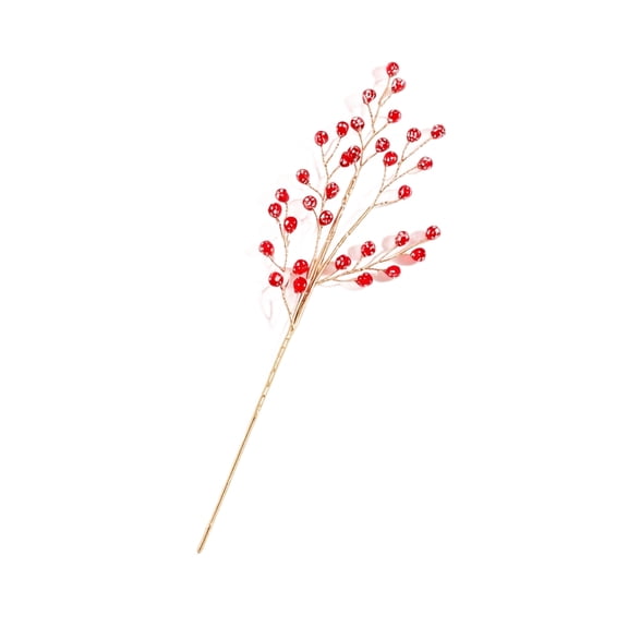 Artificial Red Berry Picks for Christmas Tree Decorations, Small Faux Berry Stems with Gold Wire for Holiday Wreath Making, DIY Floral Arrangement & Winter Home Decor