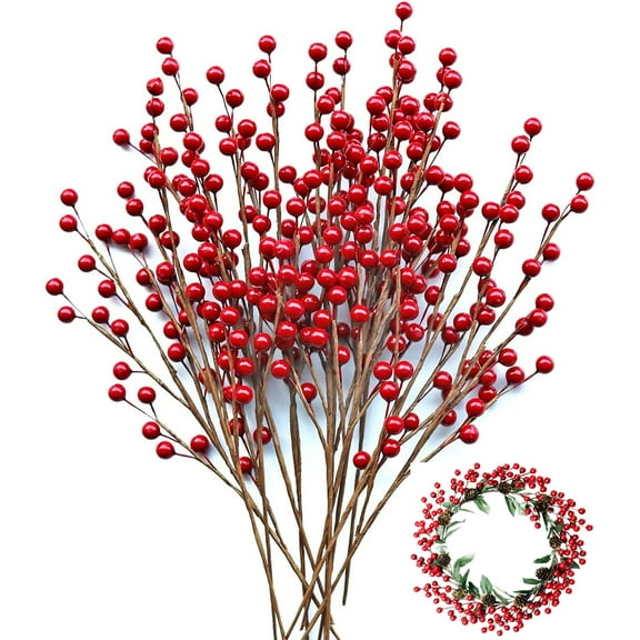 Artificial Red Berry Picks for Christmas Tree, GIXUSIL 20 Pack 8.27in Burgundy Red Berries Stems Holly Berry Branches Ornaments Wreath Crafts Wedding Holiday Season Winter Home Decor