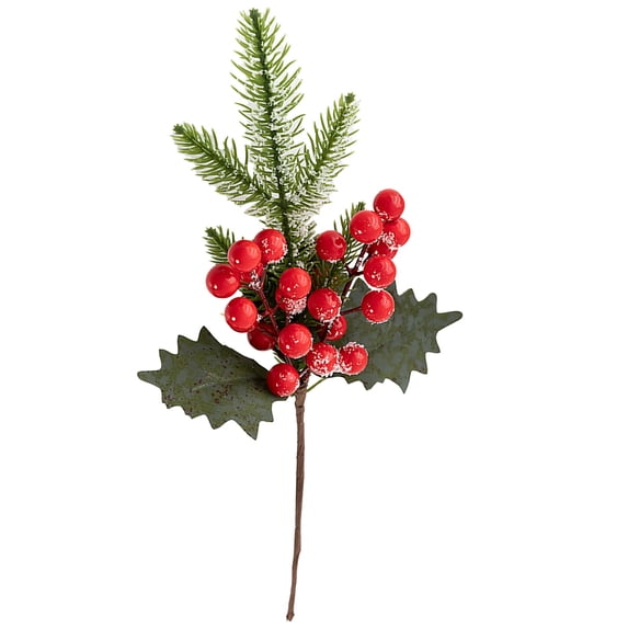 Artificial Red Berry Stem, Faux Holly Berry Branch, Bendable Stem with Green Leaves, Vibrant Festive Accent for Christmas Vase Floral Arrangement, DIY Wreath Craft and Holiday Table Decor,Red-3