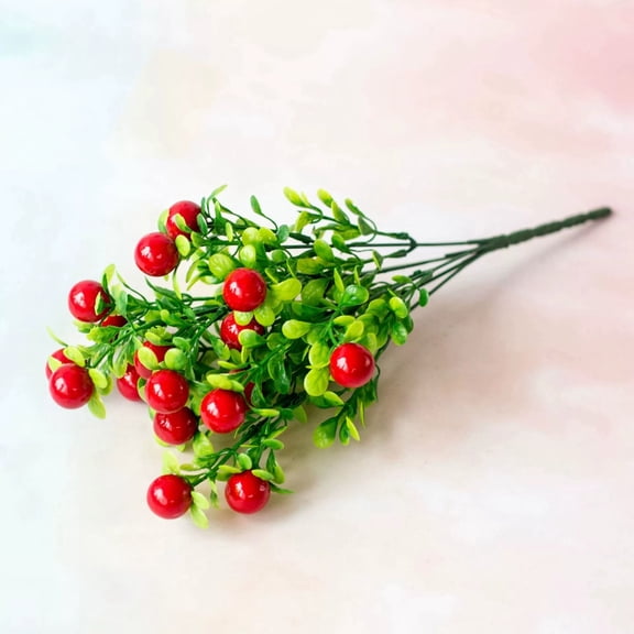 Artificial Red Berry Stems 13.7 Inch with Green Leaves Fake Holly Berry Branches for Christmas Decor Wreath Making Floral Arrangements DIY Craft Projects Home Decoration