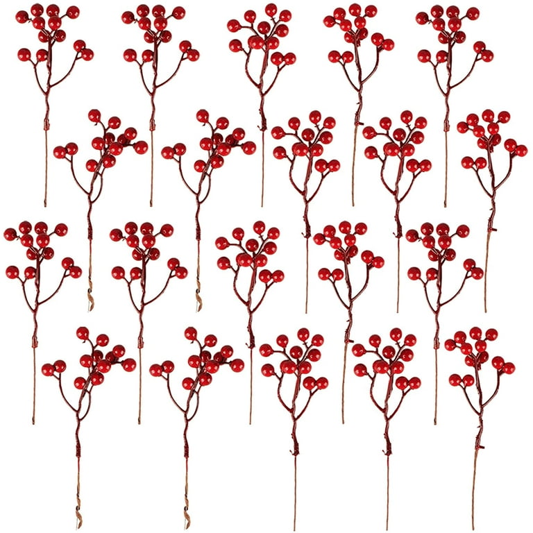 Artificial Red Berry Stems - 20 Pack for Winter Home Décor and