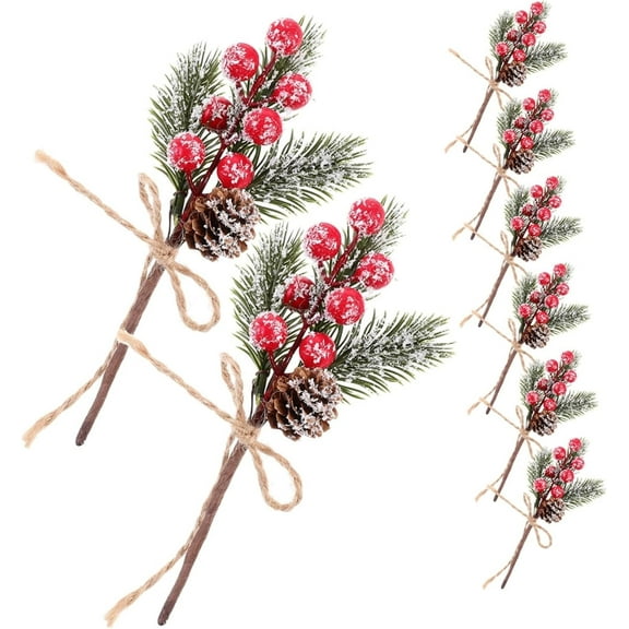 Artificial Red Berry Stems,Artificial Snow Tipped Pine Branches,Winter Red Holly Spray Picks,Christmas Tree Decorations,Vase Flower Arrangements,DIY Wreaths,for Christmas New Year 12PCS