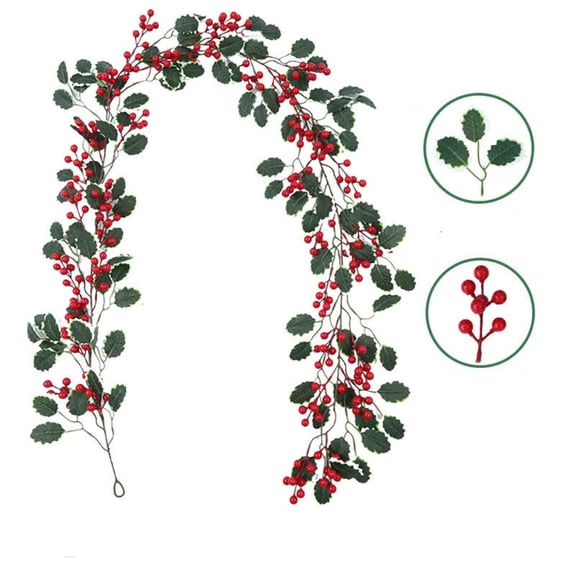 Artificial Red Berry Vines Garland 78.74In Christmas Decoration For Home Mantel Door 1 Pack