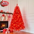 thumbnail image 1 of Artificial Red Christmas Tree with LED Lights, 6FT Pre-Lit Xmas Tree w/ 300 LEDs, 10 Modes, Premium PVC Branches, Easy Setup, 1 of 10
