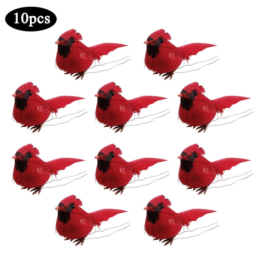 Artificial Red Clipon Cardinals Feathered Birds Christmas Ornaments