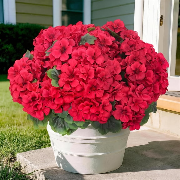 Artificial Red Geranium Flowers, 8 Count, Outdoor Indoor Decor