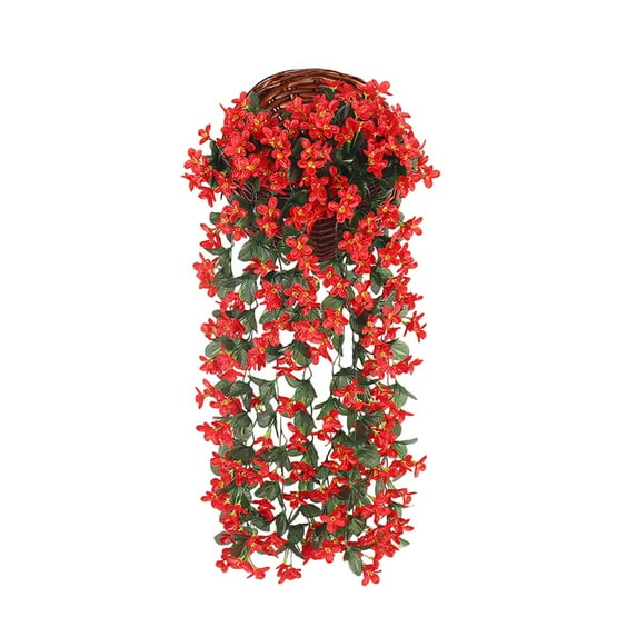 Artificial Red Hanging Flowers, 31.5 Inch Silk Wisteria Vine for Wall Basket Decoration, Fake Red Orchid Garland for Home Party Wedding, Realistic Crimson Floral for Festive Decor