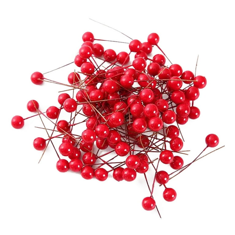 200pcs Simulation Berry Artificial Red Holly Berry Picks Stems Fake DIY  Berries Decor Ornaments for Garland Wreath Christmas Holiday (10mm, Red) 
