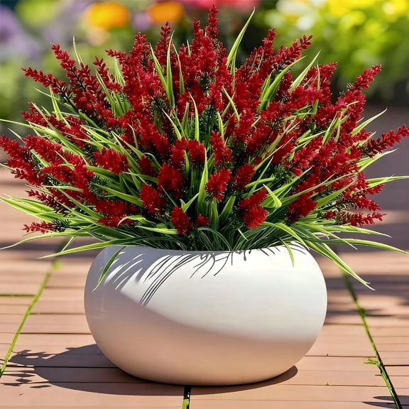 Artificial Red Lavender Flowers for Outdoors 24 Bundles UV Resistant Fake Flowers with Monkey Grass, Realistic Artificial Plants Outdoor for Garden, Patio, Porch, Window Box & Home Dcor