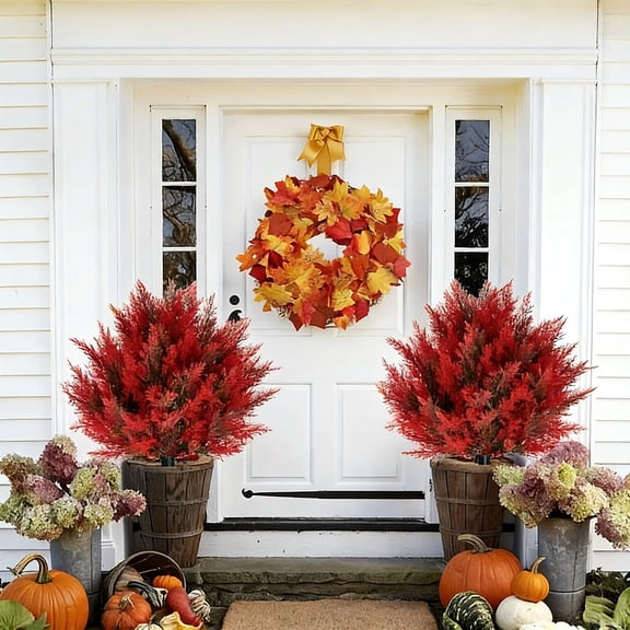Artificial Red Leaf Ground Cover Artificial Tree 18 Inch Plastic Potted Plant for Outdoor Garden Home Decor