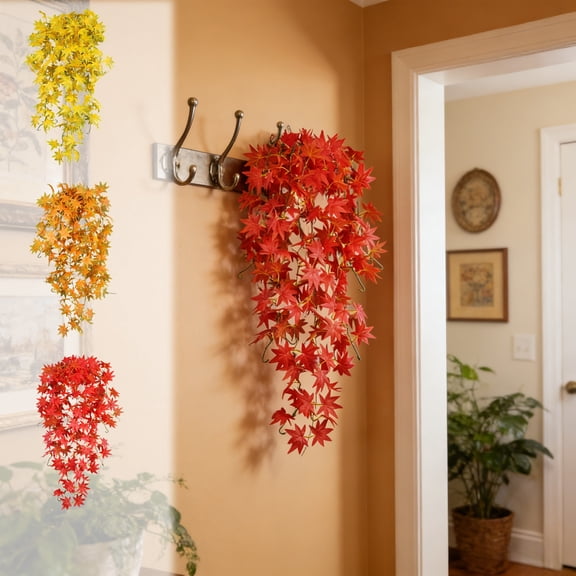 Artificial Red Maple Leaves Fake Maple Branch, Plastic Faux Foliage Lifelike Seasonal Decor, Ideal for Fall Autumn Home Office Wedding Party Thanksgiving Harvest Indoor Outdoor Decoration, Red