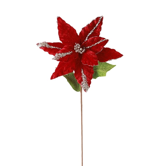 Artificial Red Poinsettia Flower | 20 Inches Tall with 1 Velvet Poinsettia Heads | Stunning Christmas Decorations for Home and Holiday Display