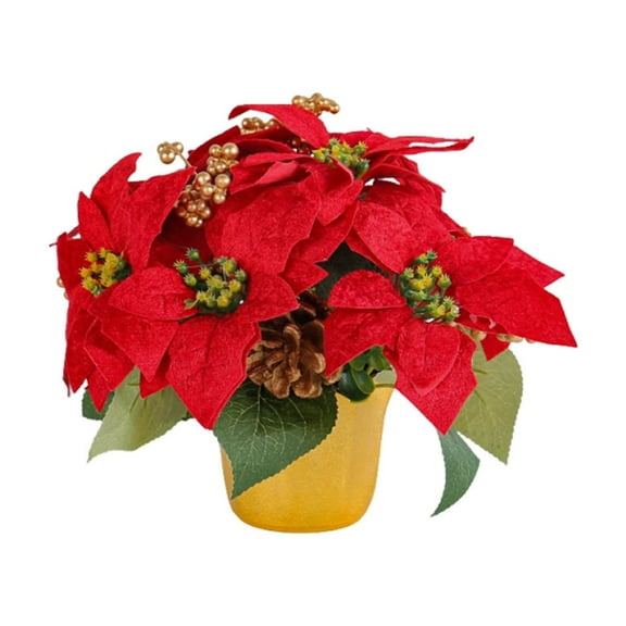 Artificial Red Poinsettia Plant in Pot for Year Round Home and Office Decor