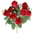 thumbnail image 1 of Artificial Red Rose Bouquets, Realistic Silk Mini Roses with Baby’s Breath & Green Leaves, Fake Flower Bundles for Wedding, Home Decor, Floral Arrangements, Party Centerpieces, Indoor Use, 1 of 7