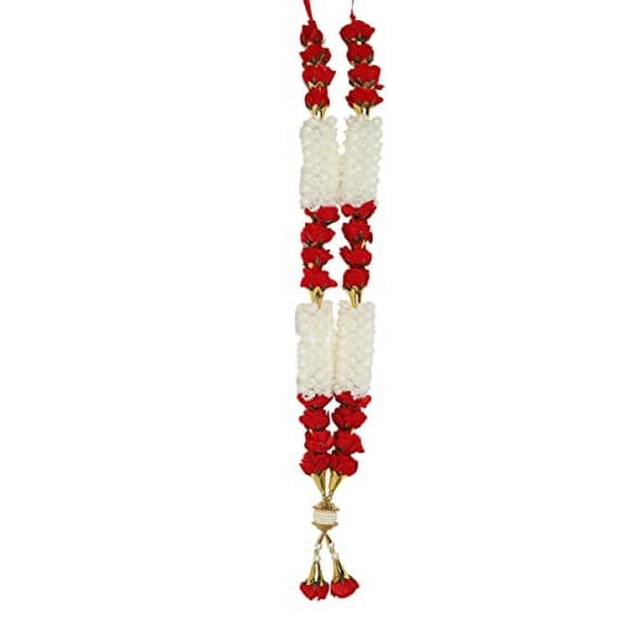 Artificial Red Rose Flowers Ribbon Garland Haar Mala for Idol-Mala for God, Pooja Sringar Articles Ornament for Decoration (Size:- 7")