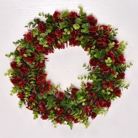 Artificial Red Rose Wreath with Greenery – 15.7" Front Door Wreath for Spring, Summer, Farmhouse Decor, Wedding, Valentine's Day & All Seasons