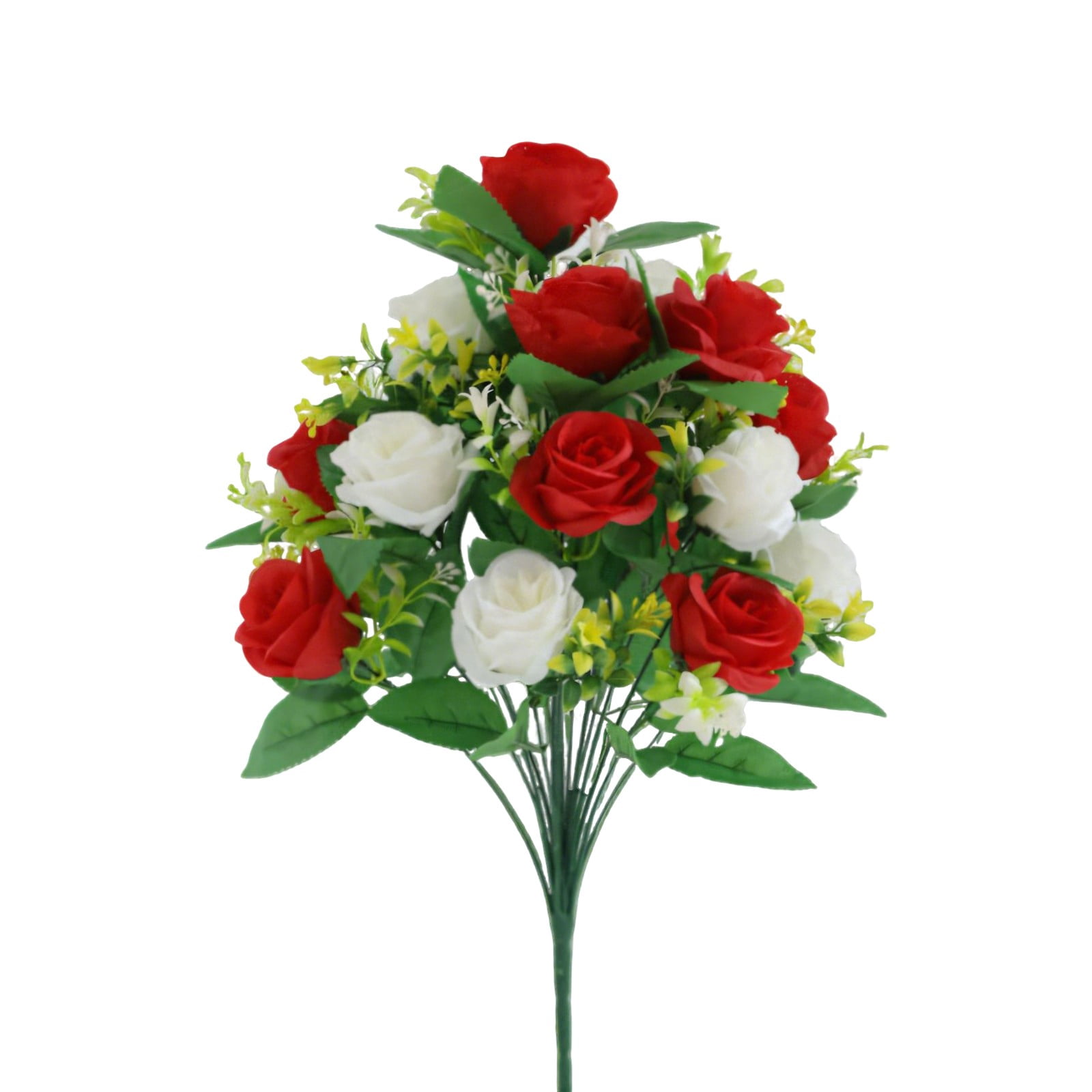 Artificial Red White Rose Cemetery Bouquet, Heads Memorial Flowers for Graves, 1Pcs, Artificial Cemetery Flower Saddles for Graves,cemetery flowers