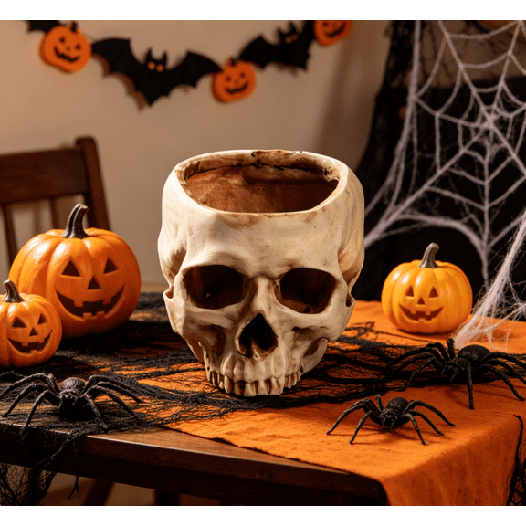Artificial Resin Skull Planter, Halloween Decor Bar Ornament Large Skeleton Model for Planting and Tabletop Storage Multifunctional Container Fine Workmanship (White)