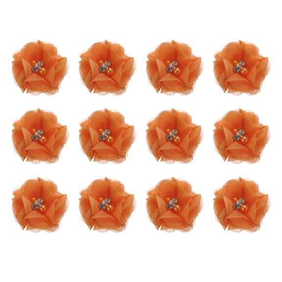 Artificial Rhinestone Chiffon Flower Heads, Yellow Faux Flowers 2 Inch 12Pcs