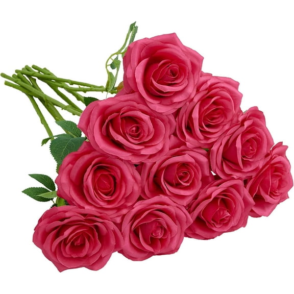 Artificial Rose 10pcs Open Flower Bouquet Faux Rose Stems for Wedding Arrangement, Bridal Bouquet, Centerpiece, Fake Faux Silk Flowers