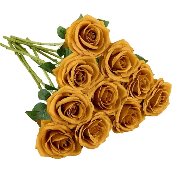 Artificial Rose 10pcs Open Flower Bouquet Faux Rose Stems for Wedding Arrangement, Bridal Bouquet, Centerpiece, Fake Faux Silk Flowers