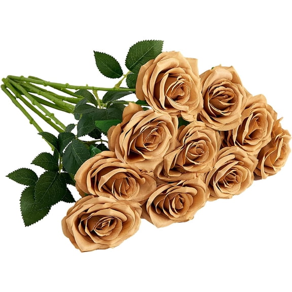 Artificial Rose 10pcs Open Flower Bouquet Faux Rose Stems for Wedding Arrangement, Bridal Bouquet, Centerpiece, Fake Faux Silk Flowers